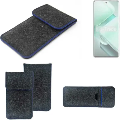 Produktbild von K-S-Trade Handy-Hülle Schutz-Hülle kompatibel mit Vivo V40e Filztasche Pouch Tasche Case Sleeve Filzhülle dunkelgrau, blauer Rand