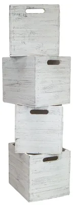 Imagen del producto de Juego de 4 cajas de almacenamiento de madera en color blanco envejecido