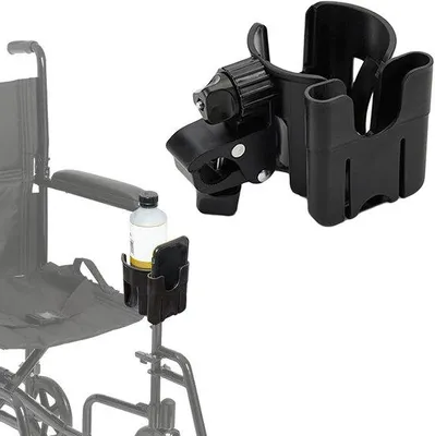 Produktbild von Rollator- und Rollstuhlbecherhalter, 2-in-1 Wasserflaschenhalter und Telefonhalter, einstellbar, alles-in-ein-Design, schwarz