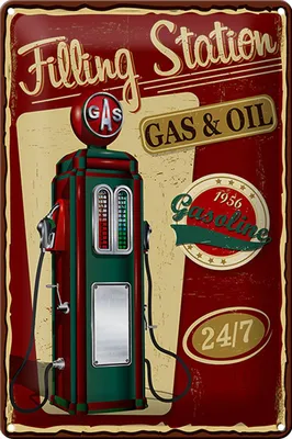 Produktbild von Blechschild Retro 20x30cm Gasoline filling station gas 24/7