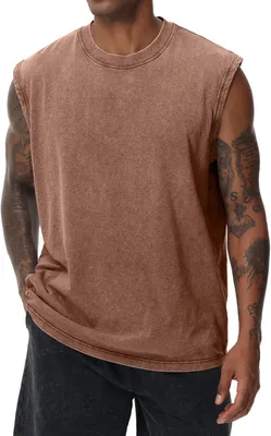 Produktbild von Herren-Tanktop aus Baumwolle für Fitness und Training, einfarbig, in Kaffeefarbe