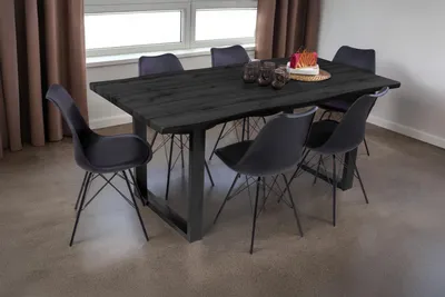 Produktbild von Esstisch Baumkante Holz-Optik Grau 180 x 90 U-Gestell schwarz JOSY