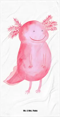 Produktbild von Mr. & Mrs. Panda Strandlaken Axolotl Glücklich - Weiß - Geschenk, Großes Handtuch, Strandtuch, Lebensfroh, Lurch, Duschtuch, Reisehandtuch, Frotteehandtuch, Gute Laune