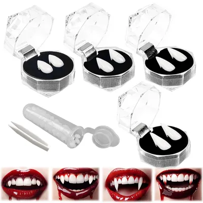 Vampierzähne 4 Paar, 4 Größen, für Erwachsene, Halloween, Cosplay