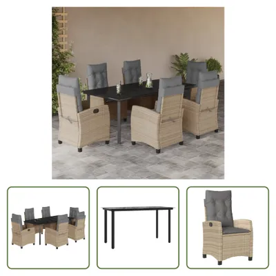 Produktbild von The Living Store 7-tlg. Garten-Essgruppe mit Kissen Beigemischung Poly Rattan