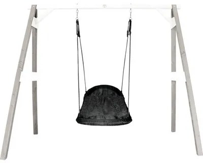 Image de Axi Portique En Bois Gris / Blanc Avec Balançoire Nid D’Oiseau Enfant 100 Cm Roxy | Balançoire Ronde Pour Le Jardin