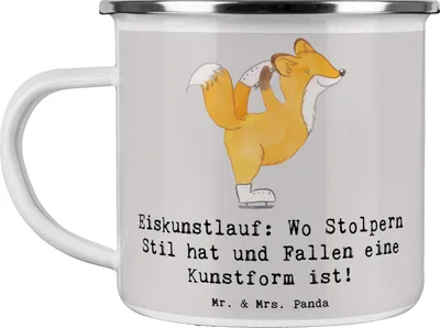 Produktbild von Mr. & Mrs. Panda Teetasse Eiskunstlauf Kunst - Grau Pastell - Geschenk, Emaille Becher, Fallen, Athletik, Präzision, Musik, Sprünge, Teamsport, Sportler Geschenke, Haferl