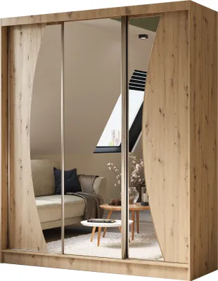 Image de Armoire Vex de 180 cm avec miroir, 3 portes coulissantes Armoire à portes coulissantes (couleur : artisan)
