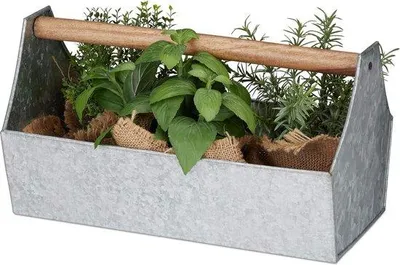 Obrázok produktu pre Strieborná miska na kvety s drevenou rukoväťou 20 x 36 x 20 cm