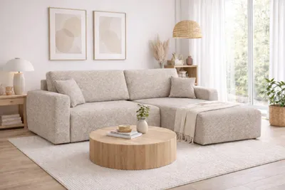 Produktbild von Kaiser Möbel Ecksofa mit Schlaffunktion und Bettkasten, Ariel L-Form im Sofa-Chenille Stoff Artico, Beige, Rechts