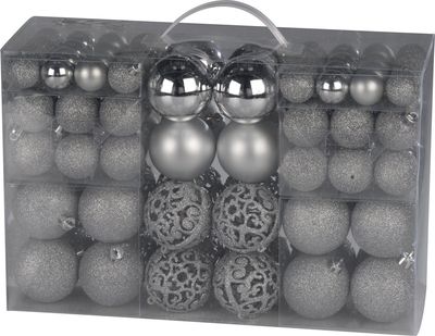 Christmas Gifts Weihnachtskugeln Set Silber - 100 Kunststoff Christbaumkugeln - Weihnachtsbaum Deko Ø 3/4/6 cm