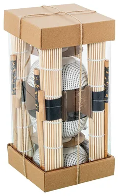 Image de Omgoods - Ensemble de sushis comprenant 4 bols en porcelaine et des baguettes en bois