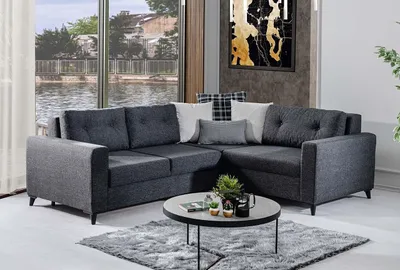 Immagine prodotto di Divano imbottito grigio scuro divano ad angolo di design funzione divano letto soggiorno