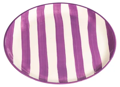 Obrázok produktu pre Hlboký alebo plochý tanier Zafferano z kolekcie Lido Righe, ručne maľovaná keramika vo fialovej farbe, 2-dielna sada, vyrobené v Taliansku, elegantné