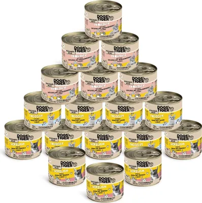 Produktbild von Dogs’n Tiger Adult Katzenfutter, Nassfutter, Getreidefrei, Schlemmerpaket, Huhn, Geflügel, Lachs, Karotte & Kürbis, 18x200g