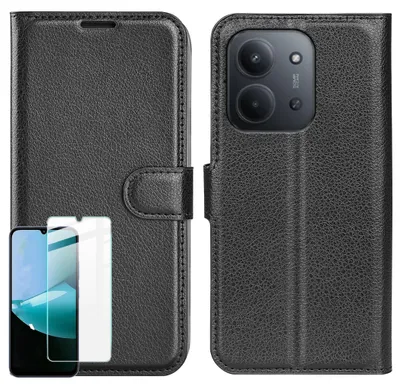 Immagine prodotto di Custodia protettiva multifunzione per Xiaomi Redmi 17C 5G, con vetro protettivo 9H, tipo portafoglio a libro