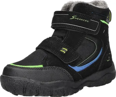 Produktbild von Sneakers Kinder-Jungen-Outdoor-Allwetterstiefel gefüttert Schwarz-Grün, Farbe:schwarz, EU Größe:27