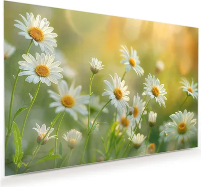 Produktbild von Glasbild 120x80cm in XXL für Wohnzimmer, Schlafzimmer Motiv Blühende Gänseblümchen