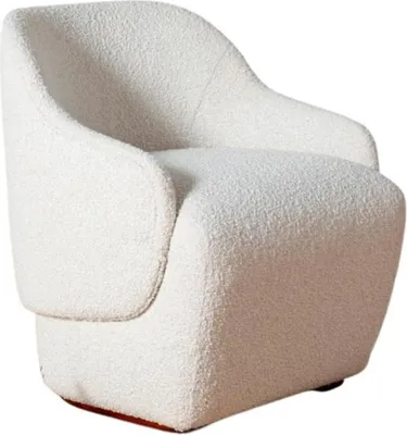 Produktbild von Sessel aus Kiefernholz und Bouclé-Stoff.