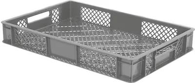 Produktbild von 156 Stück Eurobehälter durchbrochen/Bäckerkiste, LxBxH 600 x 400 x 90 mm, PE-HD, lebensmittelecht, grau, Palettenware