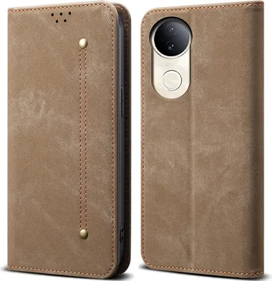 Produktbild von Hülle für Vivo V50 Leder Brieftasche Flip Bookstyle Schutzhülle mit Standfunktion Khaki