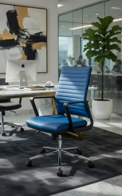 Immagine prodotto di Sedia da ufficio blu con braccioli regolabili, ergonomica e moderna