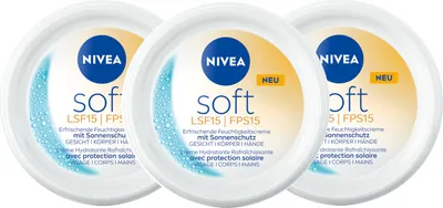 Produktbild von NIVEA Soft Feuchtigkeitscreme mit Sonnenschutz Lichtschutzfaktor 15 3 x 100 ml