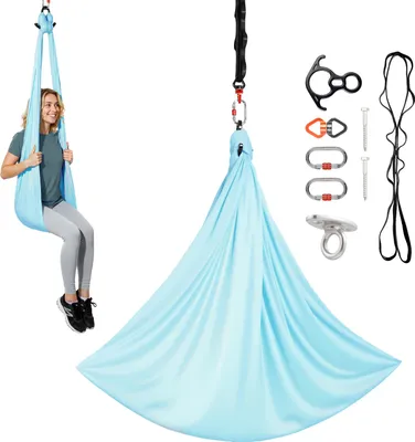 Produktbild von VEVOR Aerial Yoga Hängematte, max. Tragkraft 136,07 kg, Yoga-Schaukel mit Nylongewebe & Daisy Rope & PE-Reißverschlusstasche, Gymnastikschaukeln Doppelfunktion Anti-Gravity-Übungen Blau
