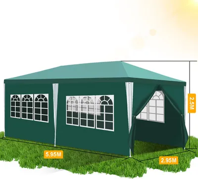Image de Pavillon Hengda avec fenêtres avec parties latérales 3 x 6 m Vert