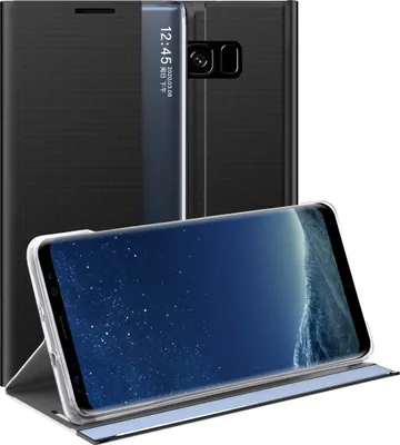 Produktbild von Galaxy S8 Hülle, LaimTop Slim Flip Leder Smart View Window Klappetui Schutzhülle mit Standfunktion für Samsung Galaxy S8 Schwarz