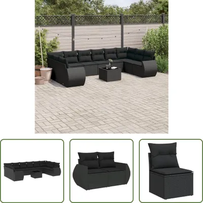 Produktbild von The Living Store 11-tlg. Garten-Sofagarnitur mit Kissen Schwarz Poly Rattan