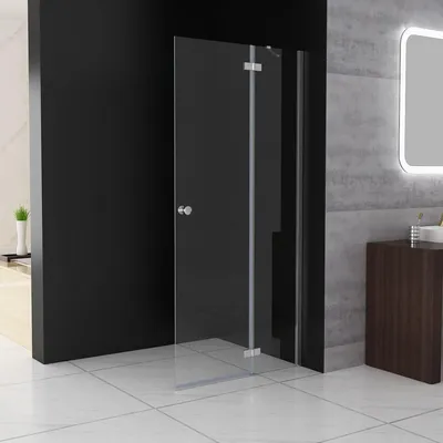 Produktbild von Duschwand Walk in Dusche 75x195 cm Pendeltüren Duschabtrennung mit Festteil Glas und Scharnier Drehtür Nischentür Sicherheitsglas