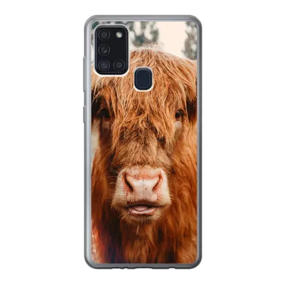 Produktbild von MuchoWow® Handyhülle Schutzhülle Hülle für Samsung Galaxy A21s Kuh - Schottischer Hochländer - Hörner - Braun - Landschaft Silikon Softcase Handy Hülle - Hartschale