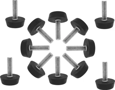 Produktbild von 12 x Möbelfüße verstellbar schwarz M6 | Nivellierfüße Bodenschutz | Regulierschraube | Möbelgleiter drehbar - Gewindegleiter | Stellschraube | Verstellschraube | Stellschrauben | Ø 21mm - Höhe 25mm