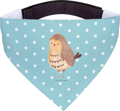 Produktbild von Mr. & Mrs. Panda Hunde-Halstuch Eule Zufrieden - Türkis Pastell - Geschenk, Halstuch, Owl, Tuch, Hochzeitstag, Hundeschal, Liebe Spruch, Waldtier, Für Hunde, Hund