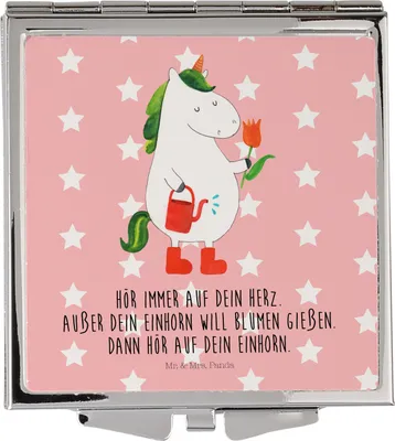 Produktbild von Mr. & Mrs. Panda Kosmetikspiegel Einhorn Gärtner - Rot Pastell - Geschenk, Mini Spiegel, Kleiner, Für Handtasche, Blume, Taschenspiegel, Handspiegel, Unicorn, Gießkanne