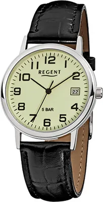 Produktbild von Regent Leder Herren Uhr F-793 Quarzuhr Armband schwarz D2URF793