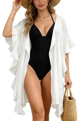 Productafbeelding van MANJIAMEI Strandjurk voor dames, casual kimono, zomerse cardigan, wit