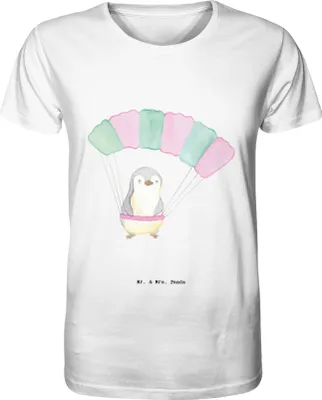 Produktbild von Mr. & Mrs. Panda Herren-T-Shirt Pinguin Fallschirm springen Größe L - Weiß - Geschenk, T-Shirt, Tshirt, Fun Shirt, Fallschirmsprung, Fallschirmspringen, Herren, Skydive