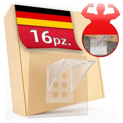 Immagine prodotto di DEKAZIA® 16pz Supporti per Mensole Autoadesivi | Supporto Mensola da Muro, Supporto Mensole da Muro, Porta Mensole, Ganci per Mensole, Reggimensola Ar