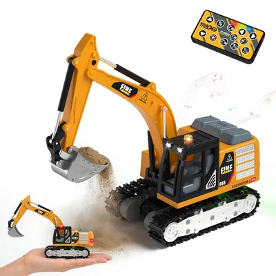 Immagine prodotto di Escavatore giocattolo - Telecomandato - Scala 1:64 - Con luci e suoni - Escavatore RC per bambini