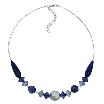 Produktbild von Kette Drahtkette Wabenperle silber-matt rauchblau Kunststoffperlen 45cm blau 45 cm