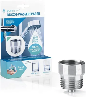 Produktbild von puregreen Wassersparer für die Dusche - Spart bis zu 50 % Wasser - chromfarben Blue Green Wassersparer Sanixa Dusche Einsatz Strahl Regler Reduzierer puregreen