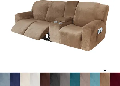 Image de 3 sièges Housse de chaise longue avec porte-boisson Housse de canapé souple antidérapante Housse de meuble souple et épaisse, couleur café