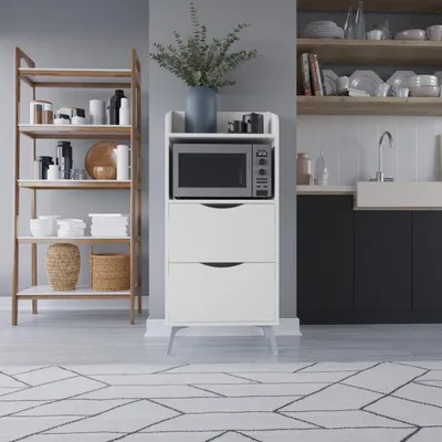 Immagine prodotto di Mobile Multiuso 60x36x136 cm con 2 Cassetti e 1 Ripiano in Melamina Bianco