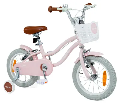 Produktbild von COSTWAY Kinderfahrrad mit Korb, Klingel, Doppelbremsen, höhenverstellbarem Sattel&Lenker, 14 Zoll Mädchenfahrrad, Stützrädern, Fahrrad für 3-7 Mädchen
