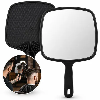Produktbild von Friseur Handspiegel mit Griff Schwarz - Professioneller Handspiegel für Friseursalon, KI-generiertes Bild