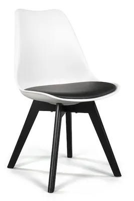 A white and black dining chair with black legs, shown against a white background.