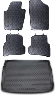 Produktbild von Gummi Kofferraumwanne + Fußmatten Set für VW Polo 6R, Bj. 12/2009-2017, schwarz