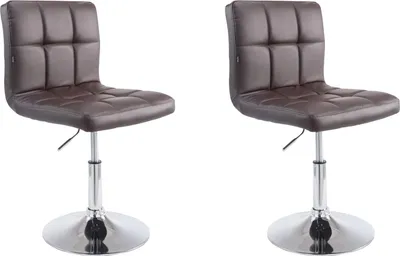 Produktbild von 2er Set Barhocker BANGKO - Kunstleder Braun 44x49x74 cm | Barstuhl Höhenverstellbar Mit Lehne Drehbar Tresenhocker Tresenstuhl Kneipenhocker